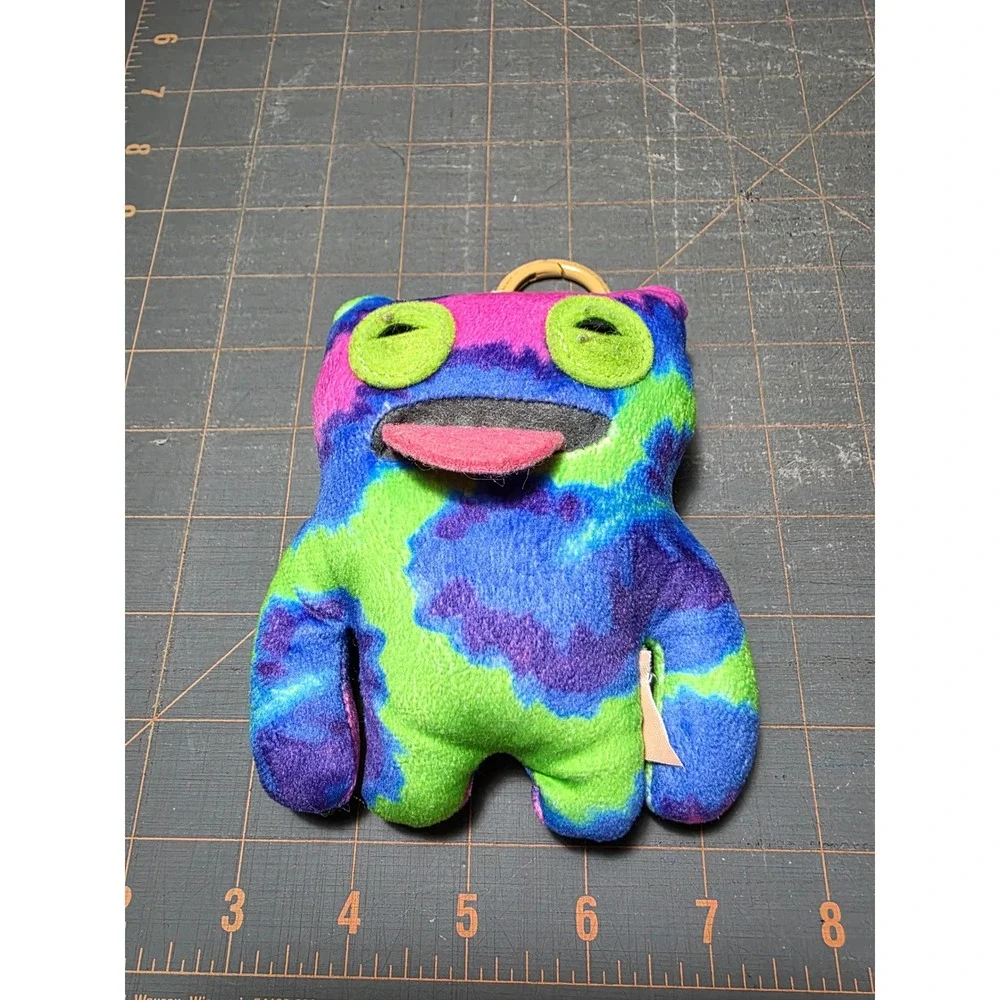 Fuggler Monster Keychain Tie Dye Blue Green Pink Teeth Plush 4.5x5in